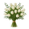 Fredensborg tulipanbuket – lys og elegant buket med hvide/creme tulipaner, eukalyptus og friskt grønt på transparent baggrund