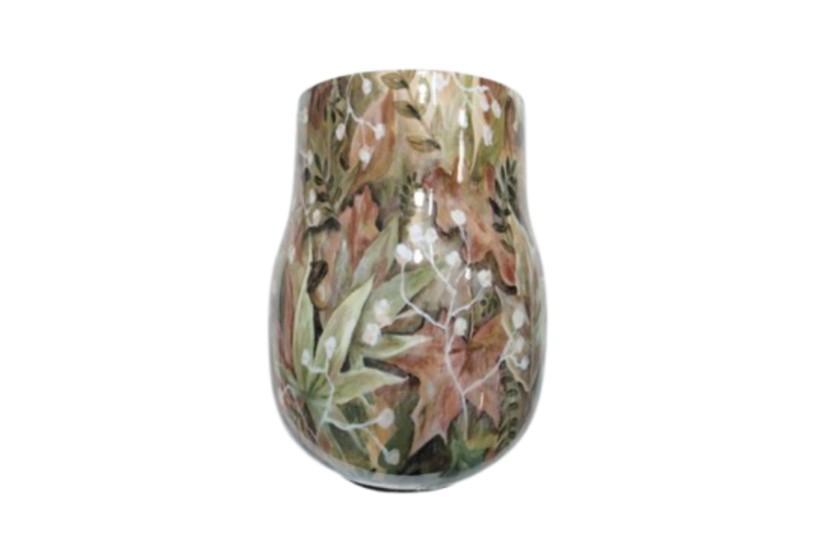 Zink Vase Med Grøn/Brun Motiv