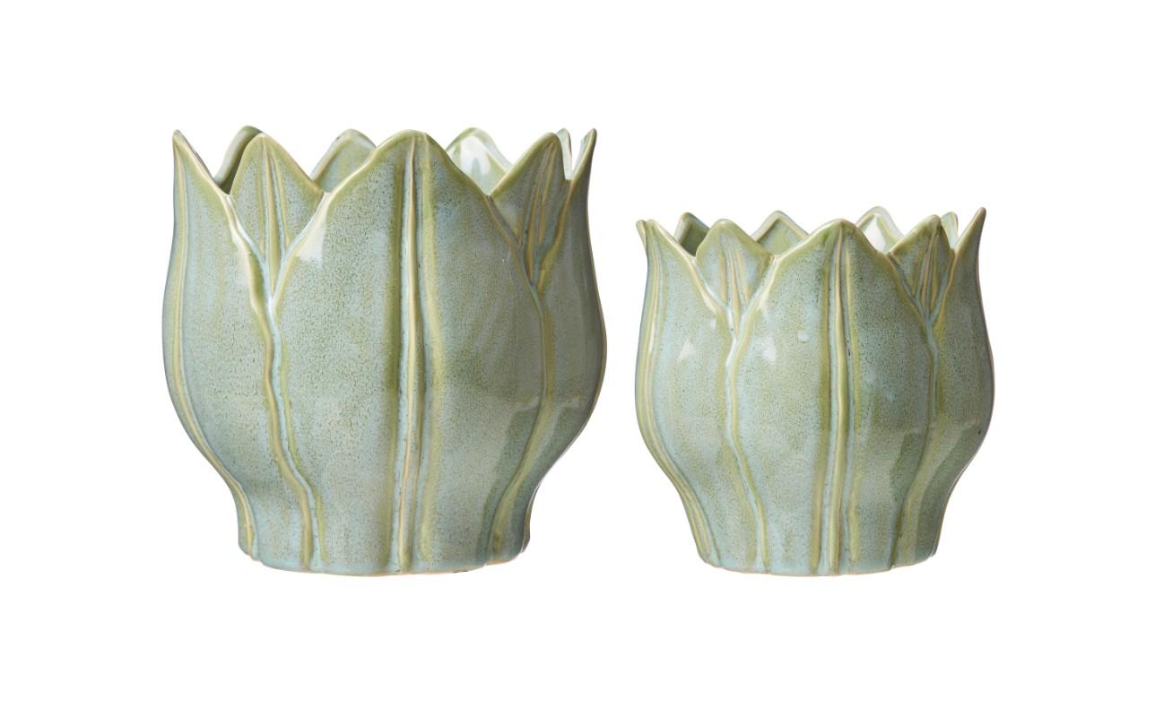 Keramikpotte Leslie Sæt Med 2 Stk Lysegrøn 18 x 18 cm